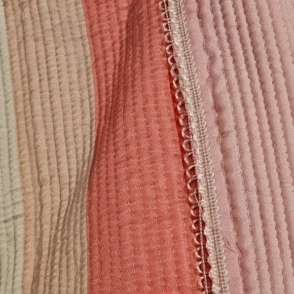 Vintage 60s 70s Rainbow Quilted Twin Full Size Coverlet Pink 66 X 80 Striped - Picture 9 of 10